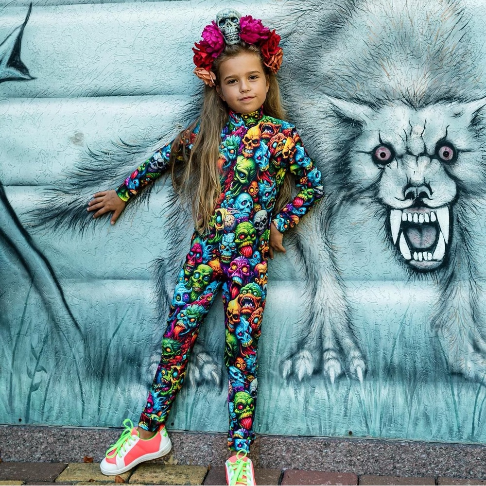 Halloween kids costume, unisex skull monster outfit